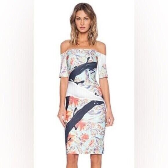 Clover Canyon Spilled Milk Off the Shoulder Bodycon Dress in Multi Size XS NWT - Picture 1 of 10